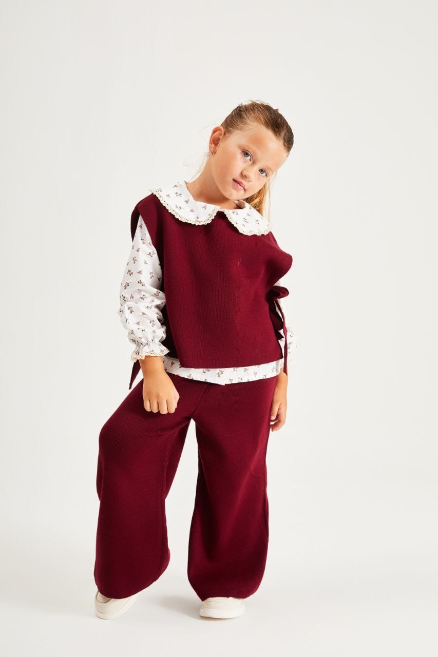 Peter pan Collar- Side tie knit set