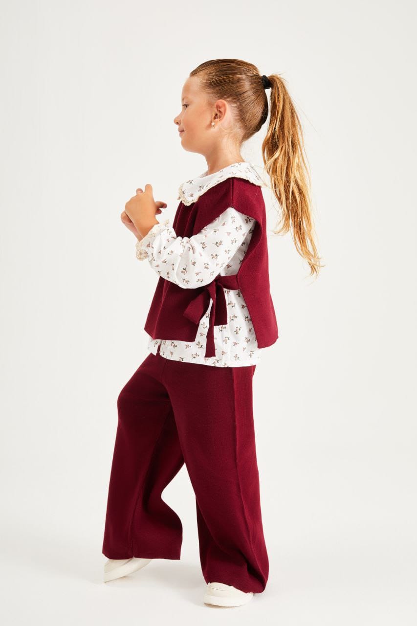 Peter pan Collar- Side tie knit set